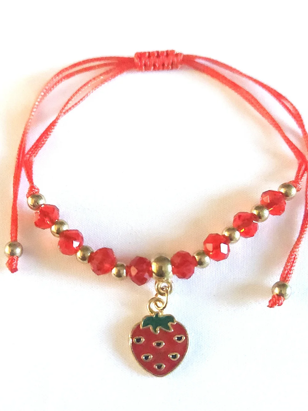Red Beaded Fruit Charm Bracelet Set - Cherry & Strawberry
